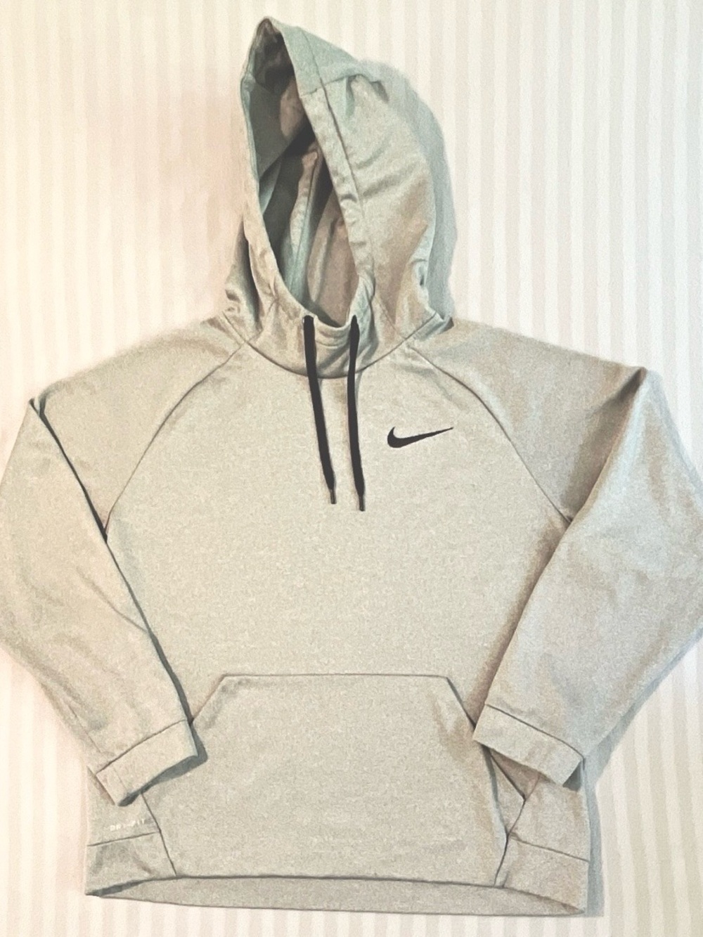 Nike Light Gray Men's Hooded Pullover with Black Swoosh